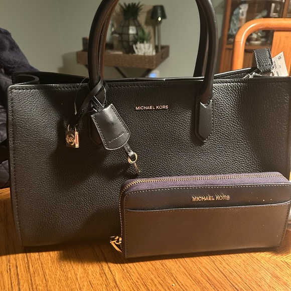 Michael Kors Black Leather Tote and Wallet